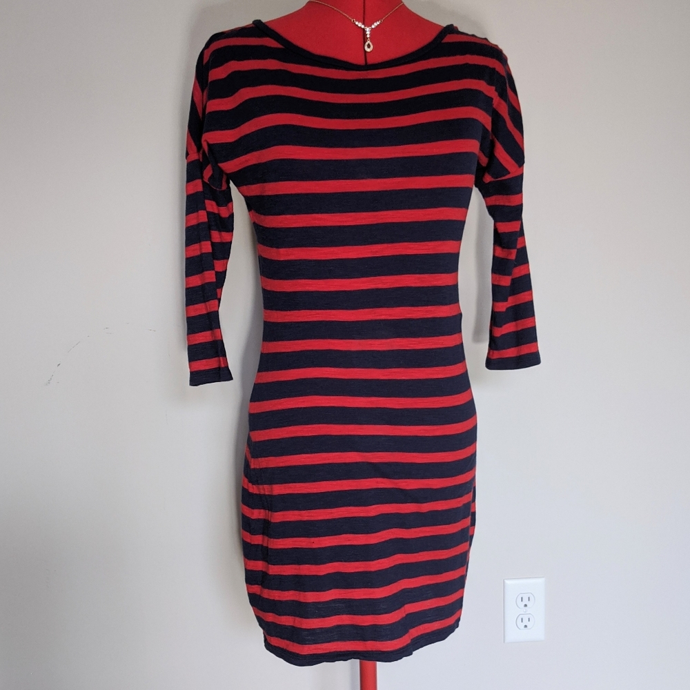 Express Red and Black Striped Long Sleeve Dress